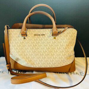 MK Logo Cream and Camel Shoulder Bag